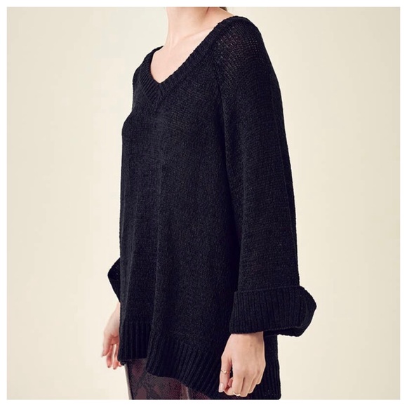 Boho Knit Soft Oversized Black sweater top - Picture 4 of 5